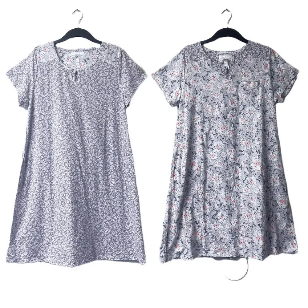 NEW! Carole Hochman Meadow Floral 100% Cotton 2-Pack Sleepshirts Large